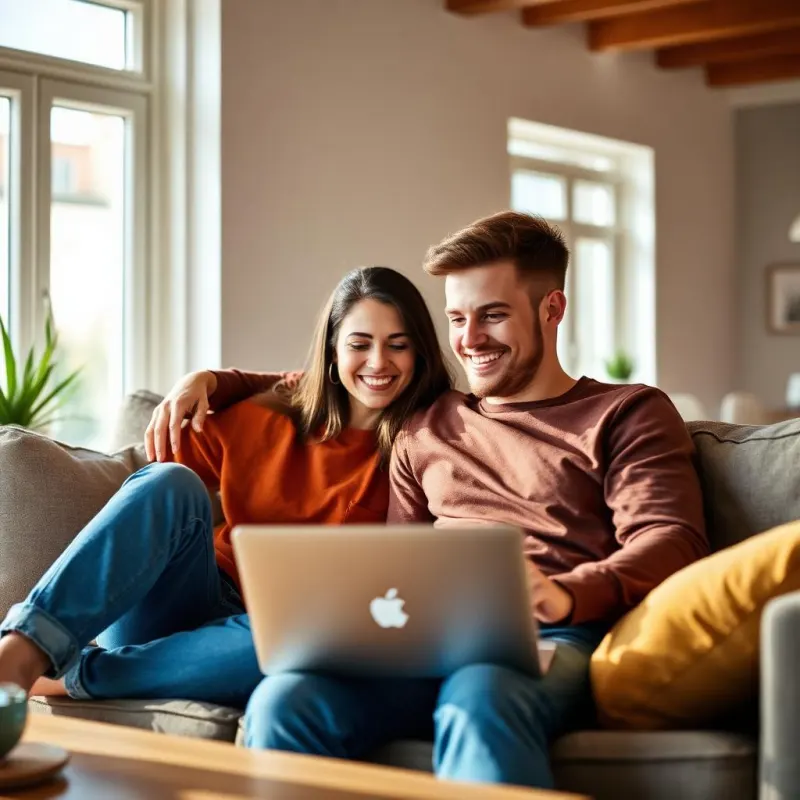 Couple comparing home insurance quotes on a laptop